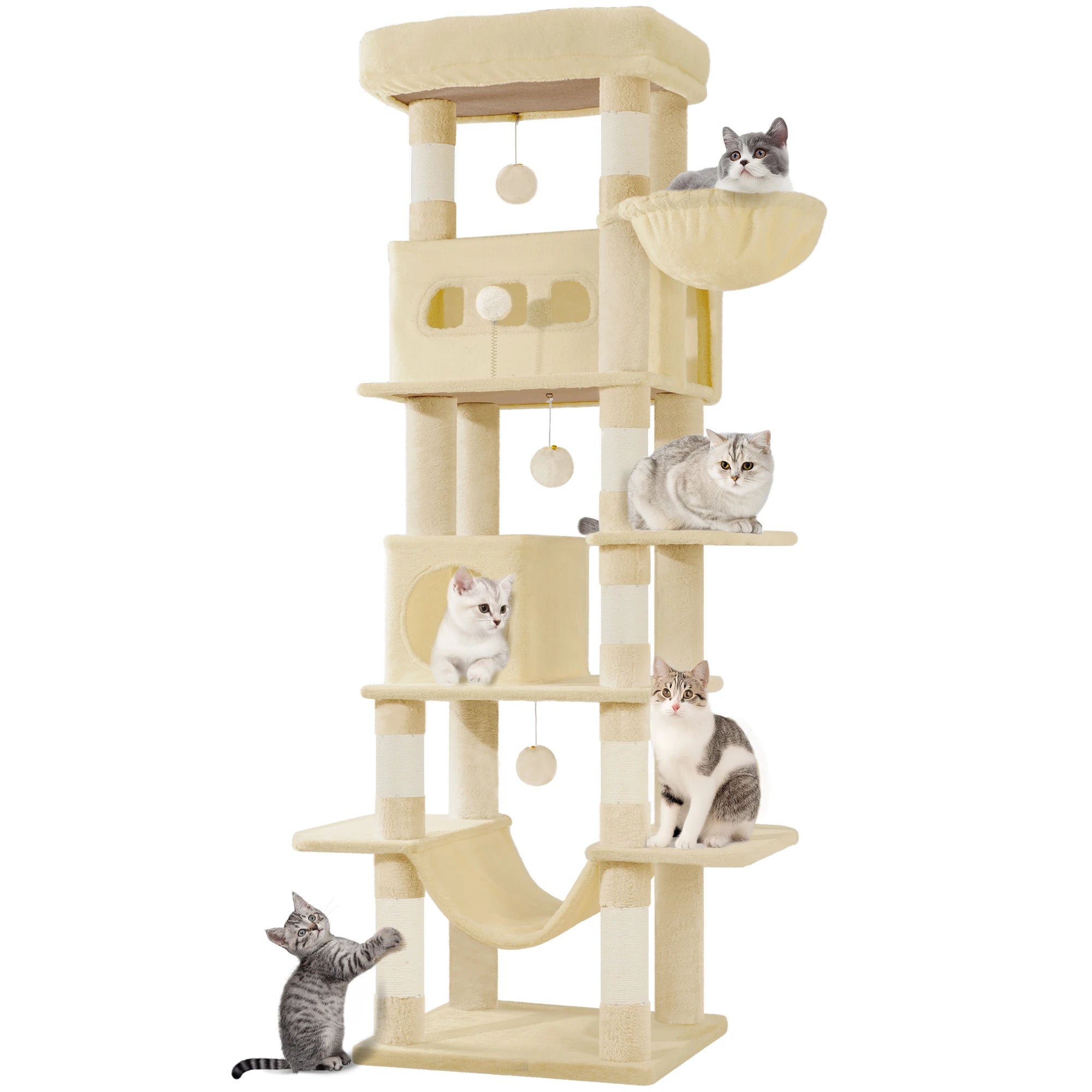 Arbre à chat XXL 170 cm avec hamac, niches et griffoirs en sisal – Cat Palace