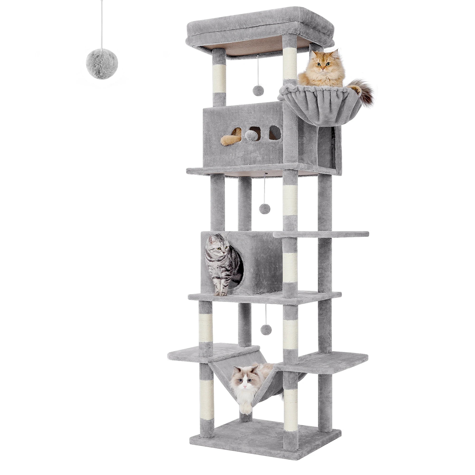 Arbre à chat géant 210 cm avec hamac, paniers et 8 griffoirs en sisal – Olympus