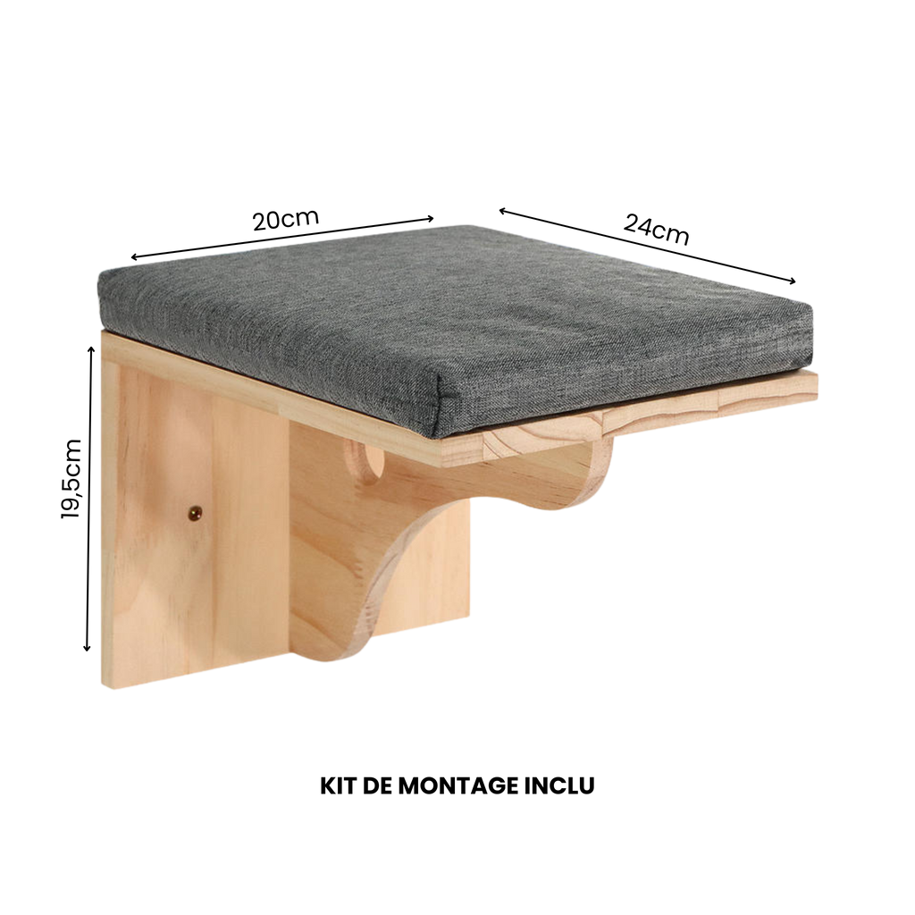 Plateforme murale pour chat en bois naturel avec coussin amovible – Nova