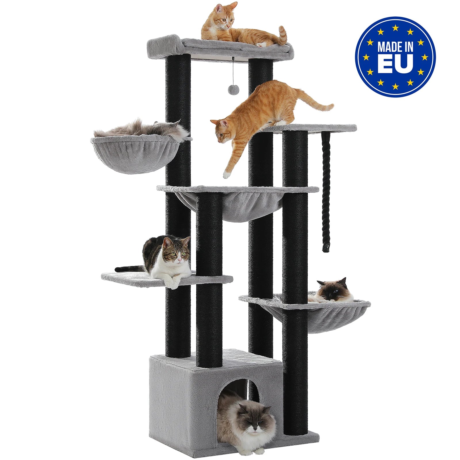 Arbre à chat XXL 170 cm avec 11 griffoirs en sisal, hamacs et niches spacieuses – Everest