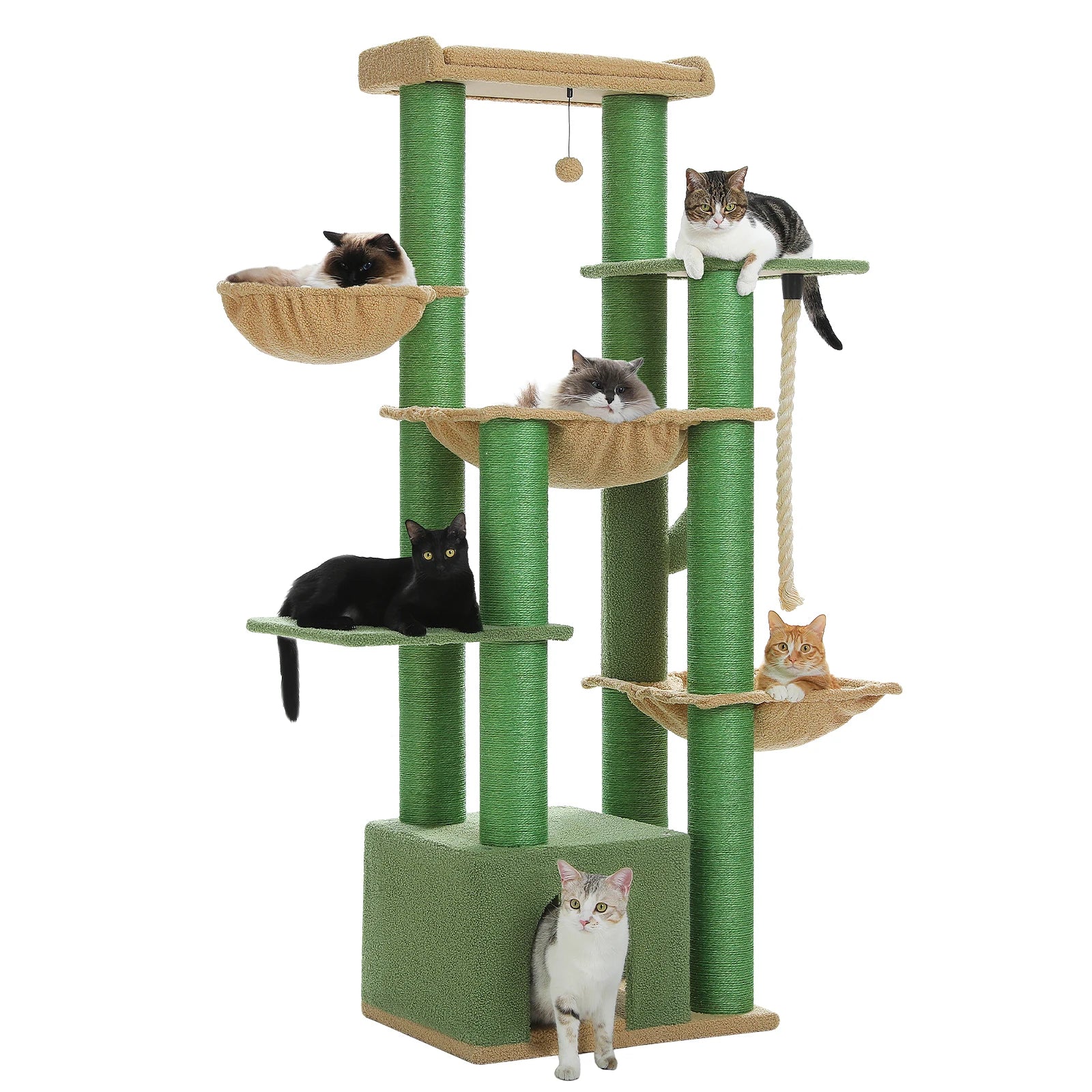 Arbre à chat XXL 170 cm avec 11 griffoirs en sisal, hamacs et niches spacieuses – Everest