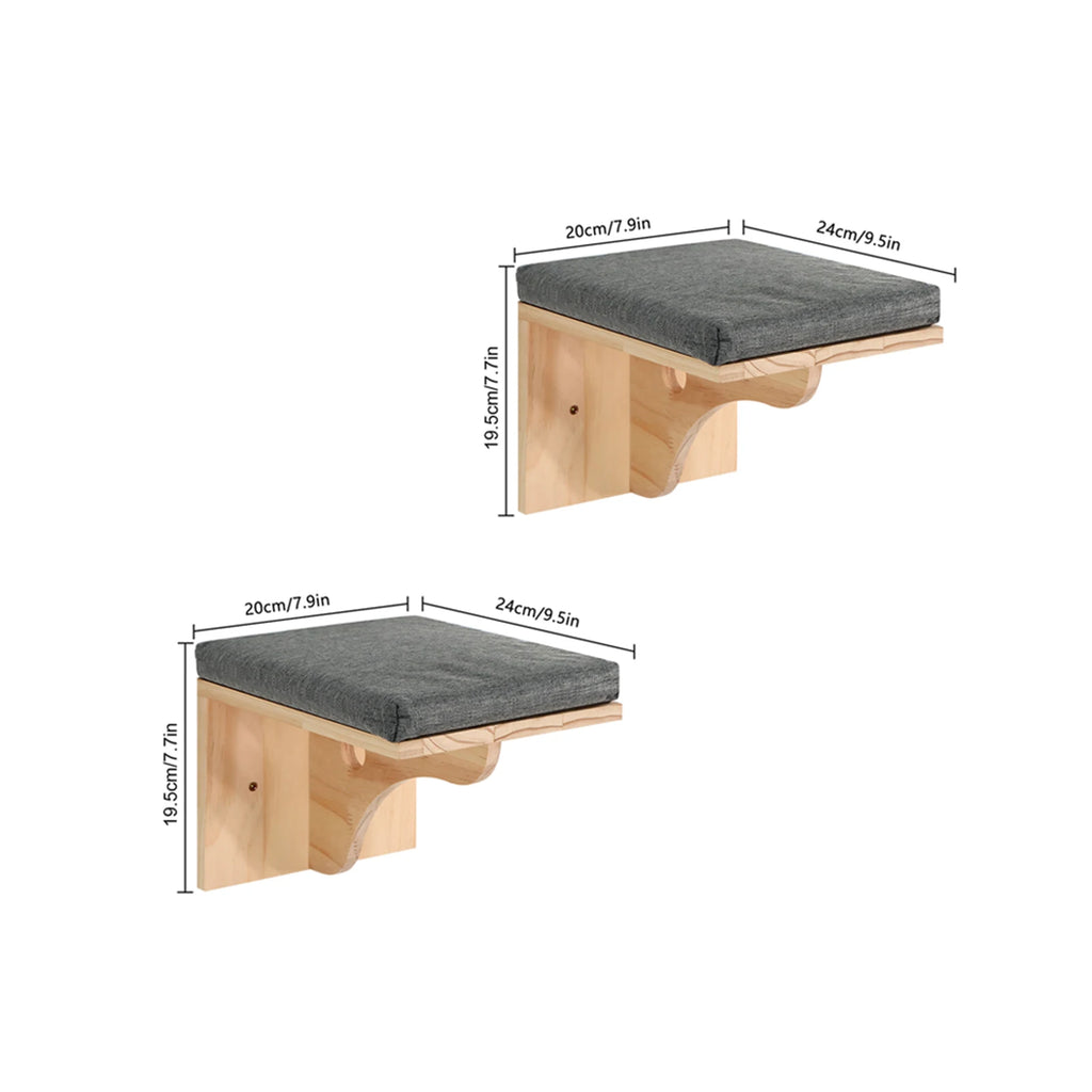 Lot de 2 plateformes murales pour chat en bois avec coussins amovibles