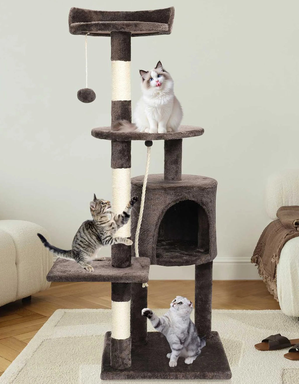 Arbre à chat 112 cm avec niche, griffoirs et plateformes – CosyTower