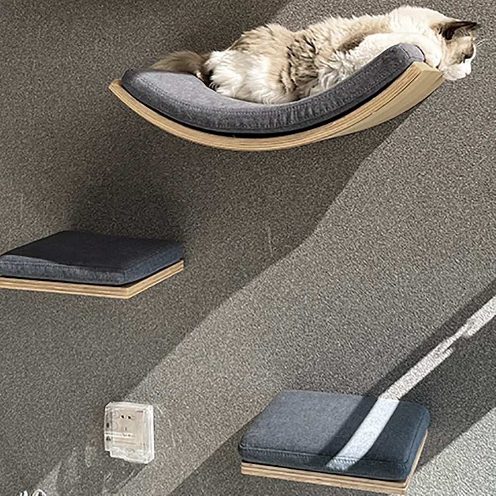 Plateforme murale pour chat en bois avec coussin amovible – support d’escalade design